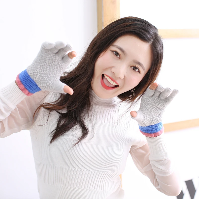 Зимние теплые женские перчатки без пальцев Вязаные варежки для девочек Guantes