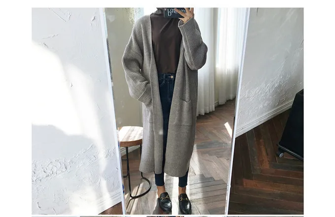 Yocalor Fashion Long Cardigan Women Harajuku Loose Knit Sweater Women Casual Black Oversized Jacket Coat Autumn