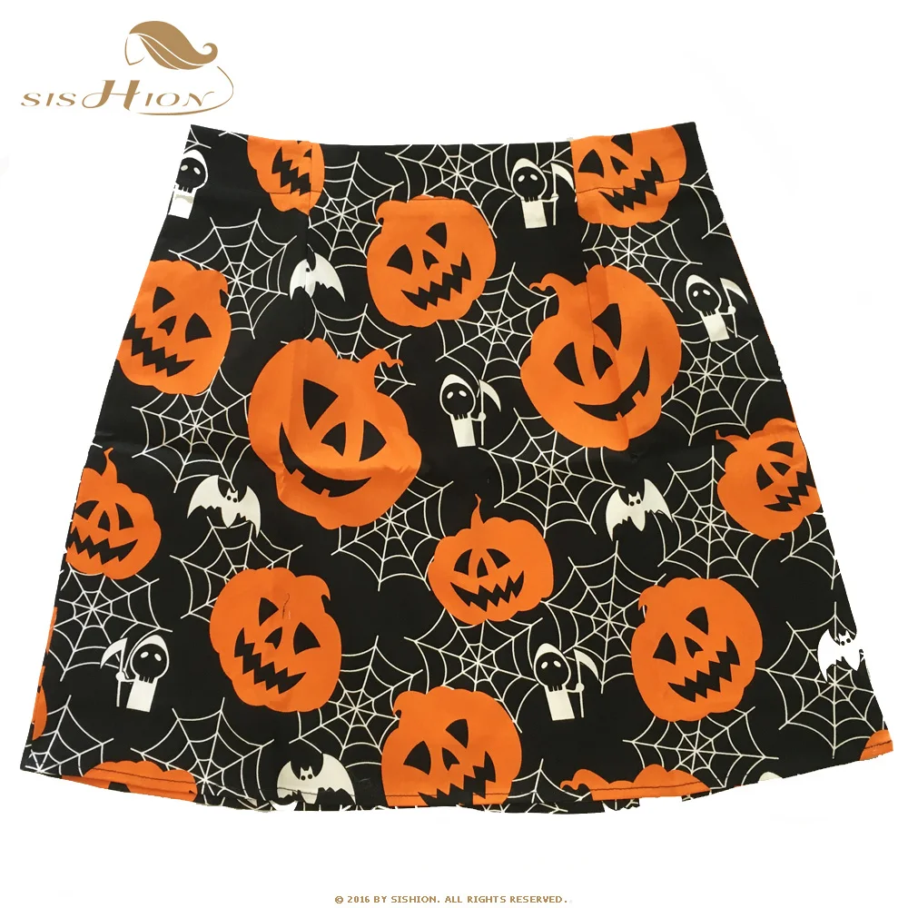 

SISHION 2021 Spring Halloween Party Sexy Skirt SS0008 Women Ladies Mini Skirt Black Pumpkin Print Short Cotton Skirts Womens