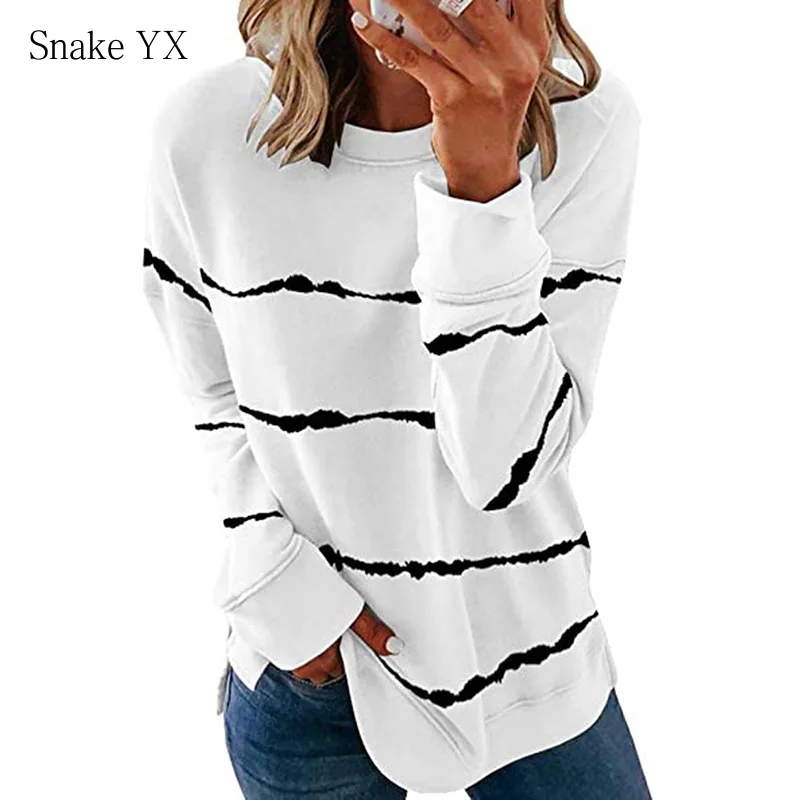 Женская одежда Snake YX осенне-зимняя Свободная Повседневная футболка в полоску с