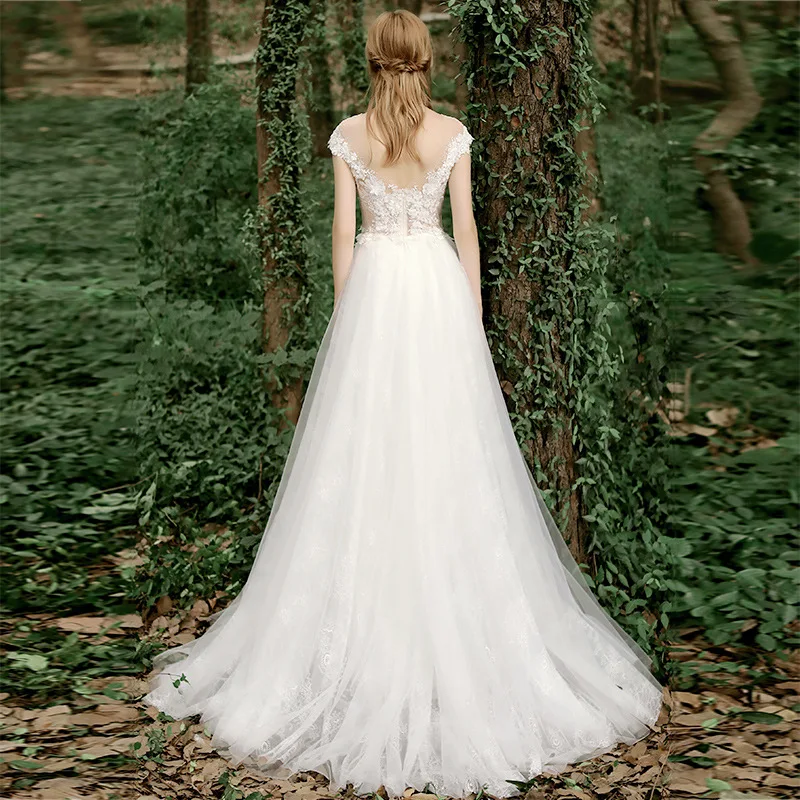 

Boho Robe De Mariee Vestido Novia Wedding Dress lace applique sleeveless Robe De Soiree Simple bridal wedding dress