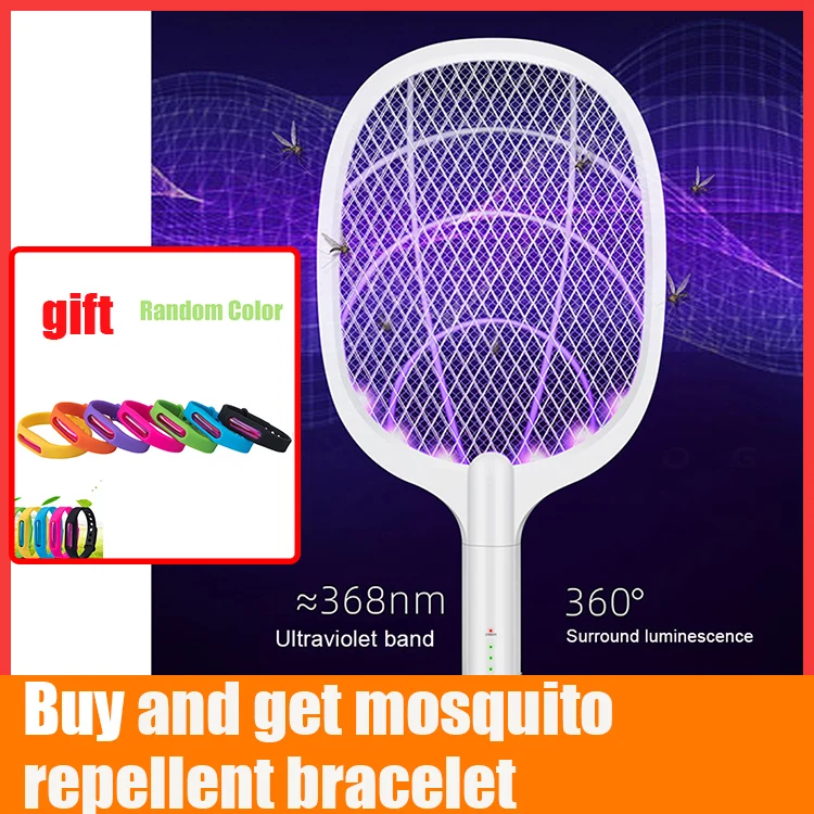 

Mosquito Swatter Killer Led Light Tennis Bat Hand-Held Racket Rechargeable Electric Fly Insect Racket Zapper Killer New