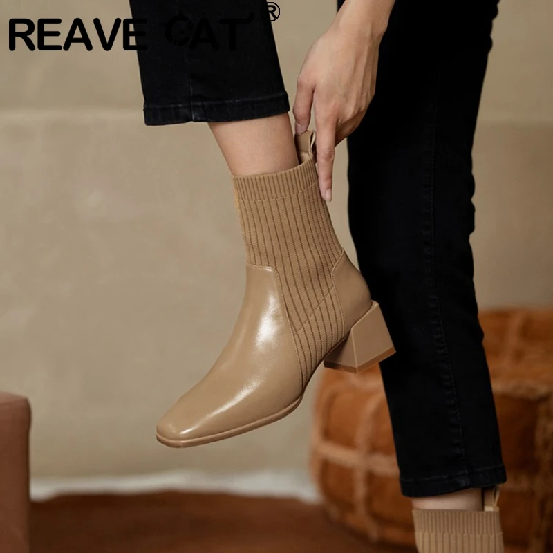 Женские ботильоны с квадратным носком Reave Cat Классические дышащие офисные