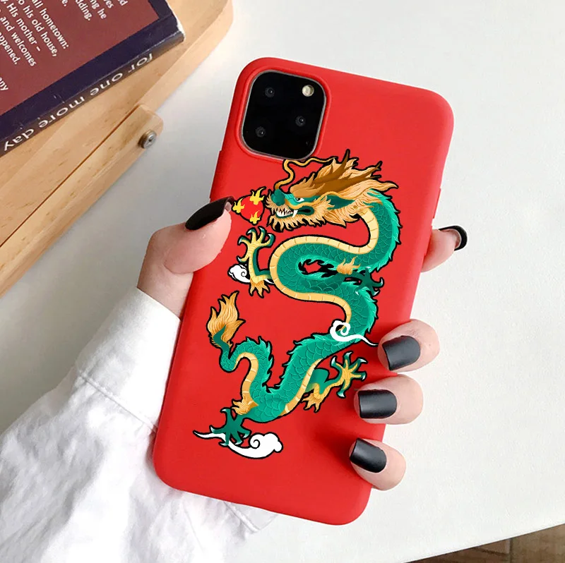 

Red Dragon Phone Case For iPhone 12 mini 11 7 8 Plus X XR XS 11pro MAX SE 2020 Fashion Animal Silicone Back Cover Fundas Shell