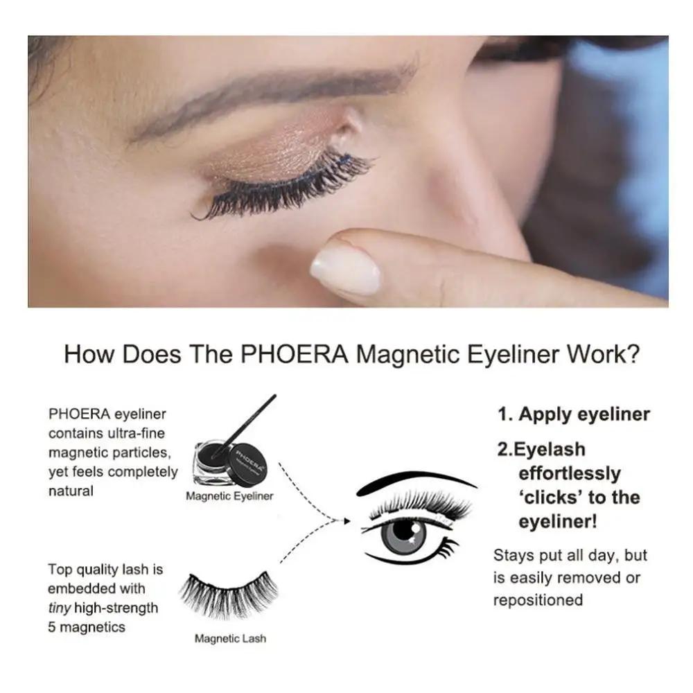 

1Set Phoera Magnetic Liquid Eyeliner Gel False Fake Eyelashes Perfect 3D Eye Lashes Makeup Set Strong Five-Magnetic