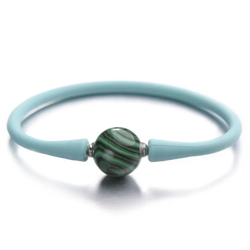 Turquoise dk green Pipitree простой силикон Унисекс Браслет 14 мм Инь Ян очаровательные каменные бусины браслеты для женщин мужчин пара ювелирных изделий Pulsera mujer - Окраска металла: Turquoise dk green