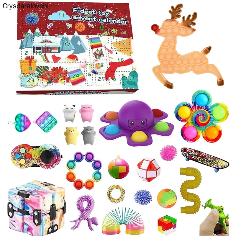 

1 Set Christmas Advent Countdown Calendar Fidget Toys Kit Popet Stress Relief Squeeze Toys Pack Christmas Tree Squishy Kids Toys