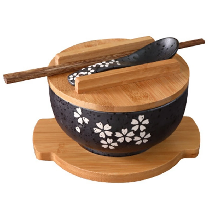 Japanese Bowl Instant Noodles Tableware Dining Room Salad Ceramic Bring Wooden Spoon Chopstick |