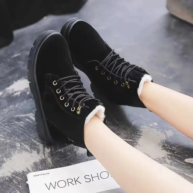 Новинка Осень зима 2019 ботинки мартинсы бордовая обувь корейские зимние дикая