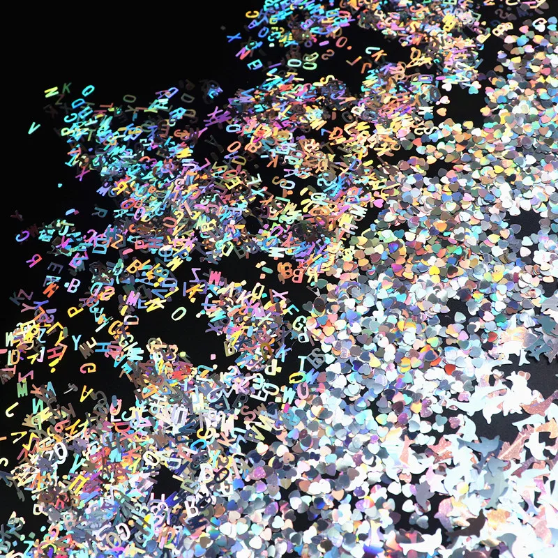 Лазерные серебряные блестки для ногтей Снежинка Сердце Звезда точка бабочка