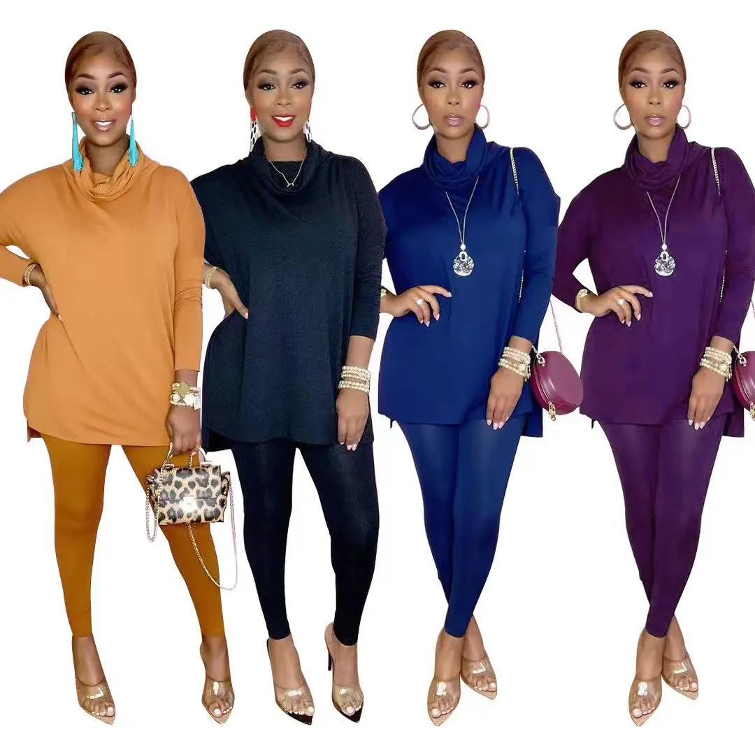 

Женский Повседневный комплект из двух предметов, зимняя одежда, однотонный Длинный топ и брюки, подходящие комплекты, оптовая продажа, Прям...