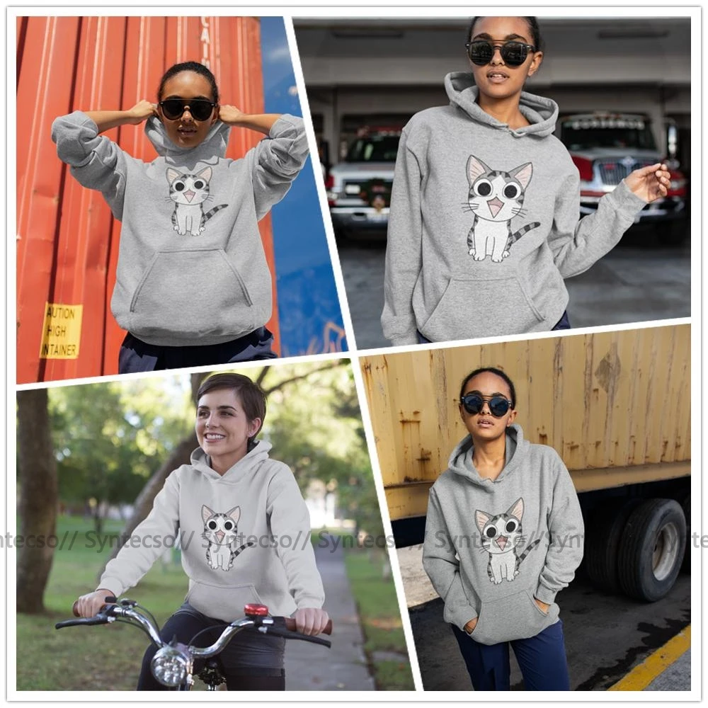 Толстовка с японским котом худи рисунком кошки Chi The Cat хлопковые белые толстовки