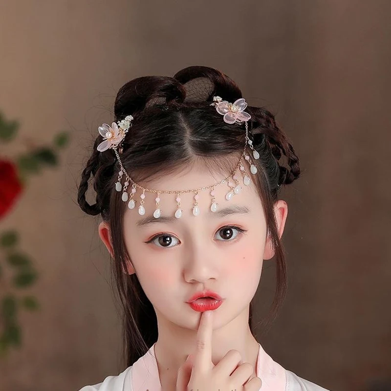 

Украшения для волос на лоб для девочек в стиле древнего детского подиума ханьфу, головной убор для выступления, аксессуар для костюма LB754