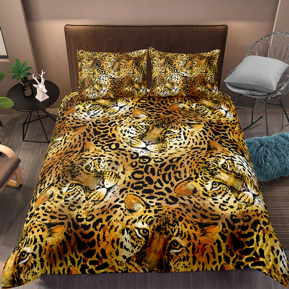 

Animal Floral Home Textiles 2/3pcs Leopard Bedding Set King Queen Duvet Cover Comforter Bed Sets Single Twin Sizes