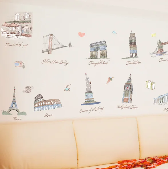 Настенные наклейки с изображением известных зданий мира прислоненная башня Пизы