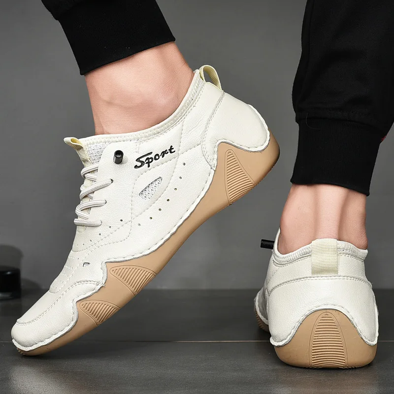 Новинка 2020 года Мужская кожаная повседневная обувь на плоской подошве ручной