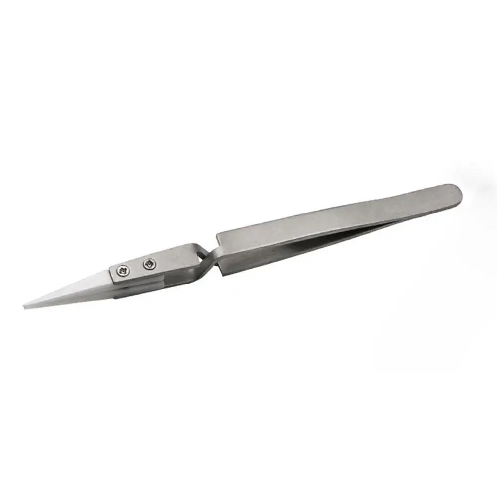 

New Steel Anti Magnetic/Slip Acidproof Tweezers Precision Pointed Cross With Handle Clamping Silver Ceramic Tool Elbow T5Q6
