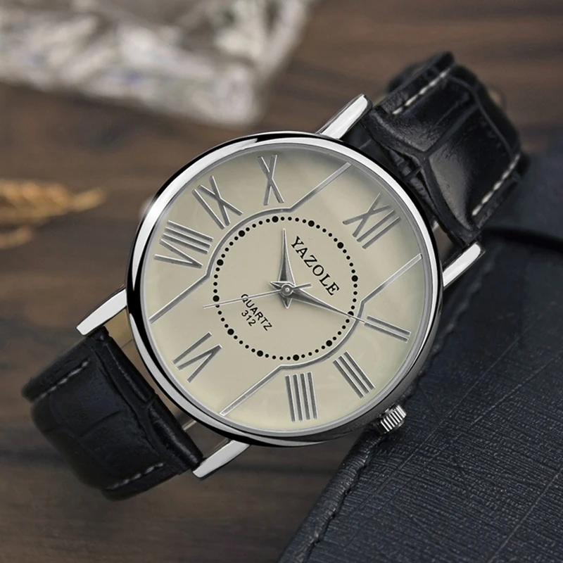 YAZOLE Роскошные Брендовые мужские часы с синим стеклом водонепроницаемые кожаным