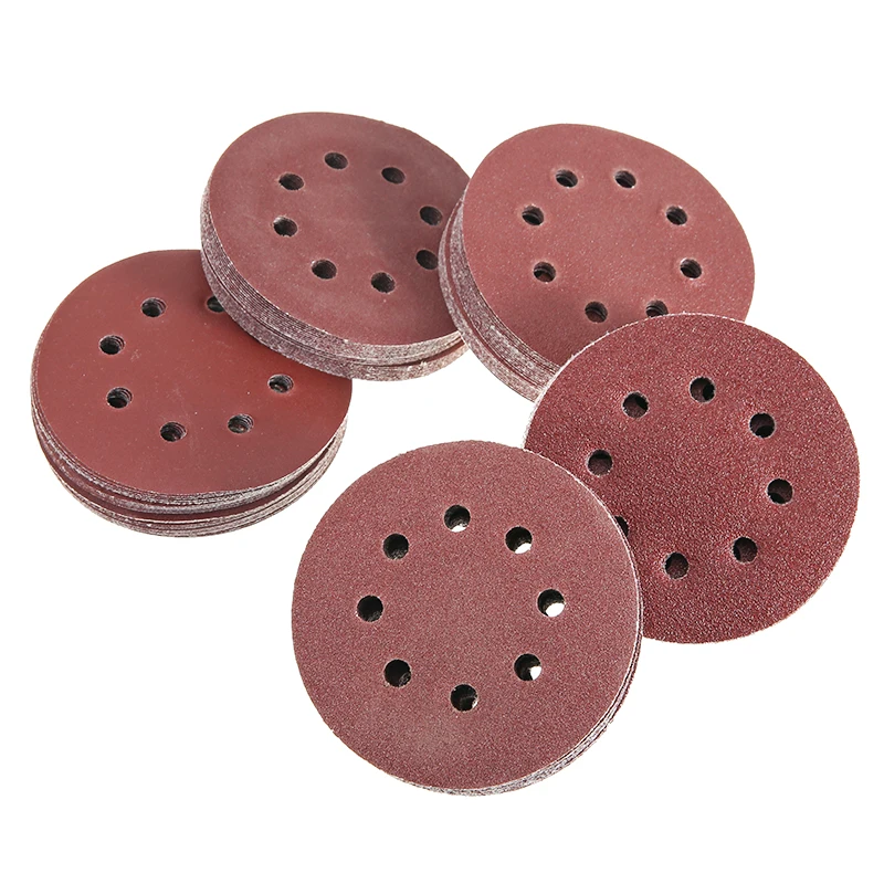 125Pcs125mm шлифовальные диски бумаги 60 80 100 120 240 зернистости подушечки крюк и петля
