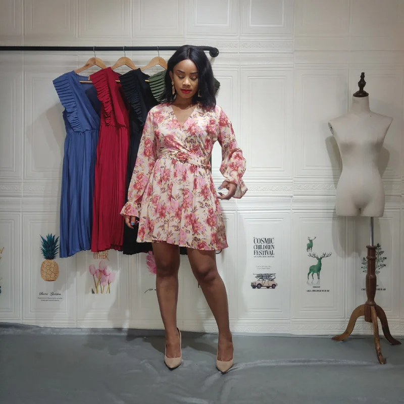 

Women's New Fashion Long Sleeve Dress Printed Female Skirt with Polyester Fiber Dress for Women Party Dresses Women Evening