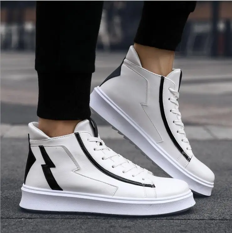 

New Spring High Top Sneakers Men Flats Lace-Up Board Shoes Outdoor Casual Walking Footwear Sports Trainers Chaussure Homme
