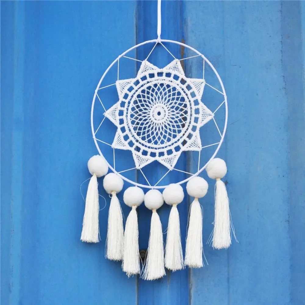 

DIY Plush Tassel White Big Lace Dream Catcher Home Decoration Wall Hanging Pendant Size Small (Beige)