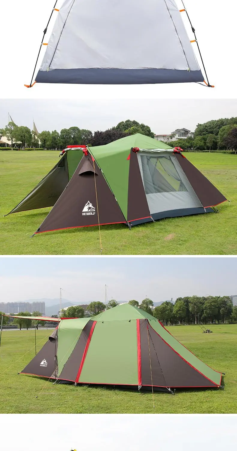 HEwolf outdoor one room one hall multi-person tent field camping, 4-5 people automatic tent four door camping tent have one pole