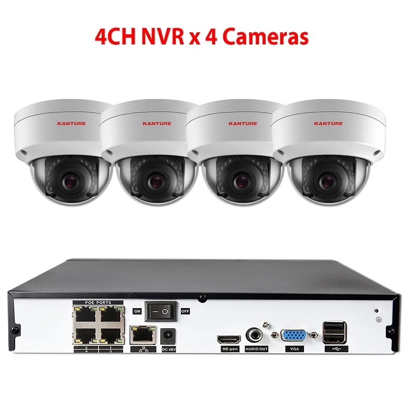 4CH NVR x 4 Camera KANTURE H.265+ 4CH 5MP POE NVR система аудио запись 5MP Wandalproof безопасность в/на открытом воздухе POE ip-камера система видеонаблюдения - Цвет: 4CH NVR x 4 Camera