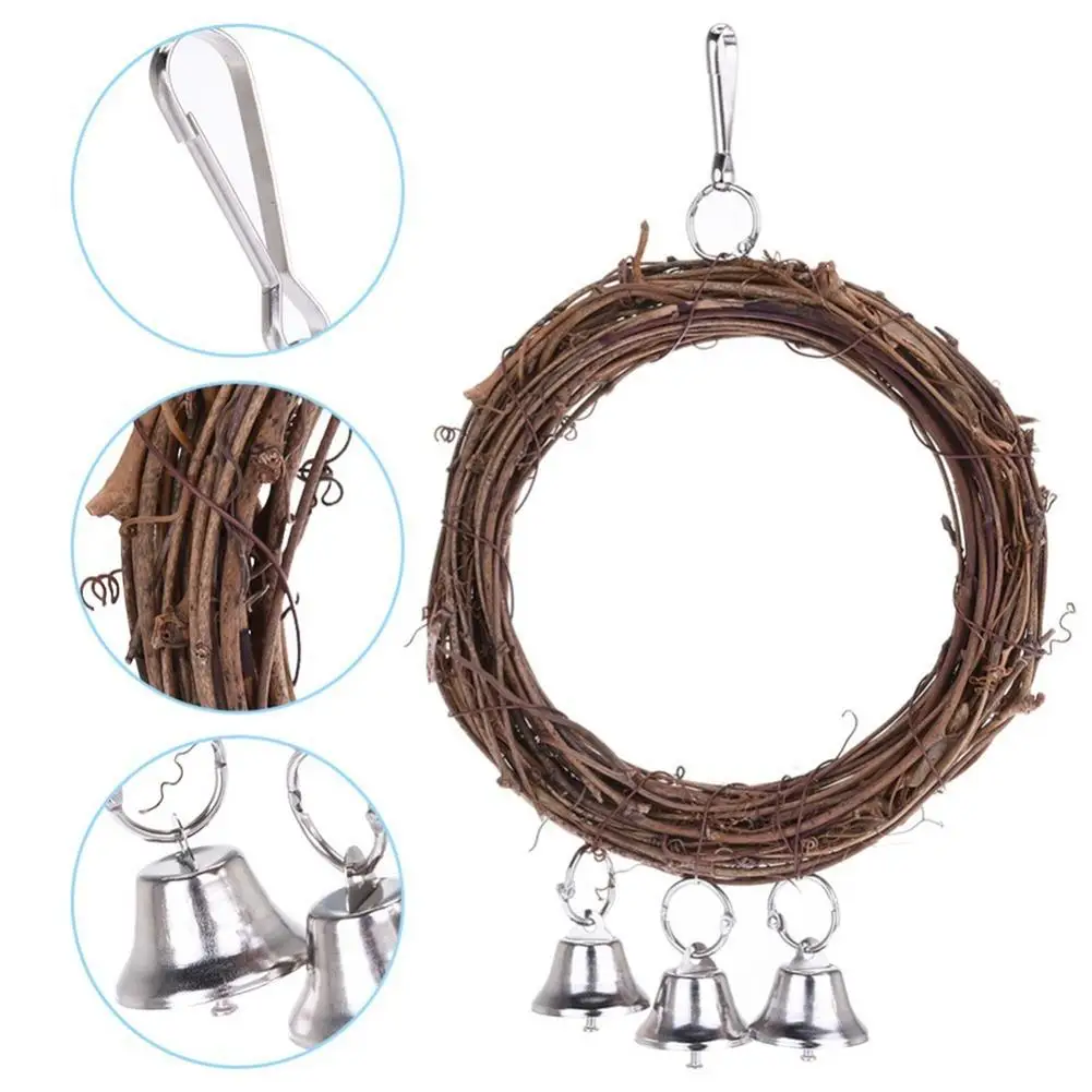 

Vine Ring Swing With Bells Hanging Climbing Chews Cage Rattan Ring Parrot Pet Bird Toy Bird Cage Accessories Pet Decor Supplies