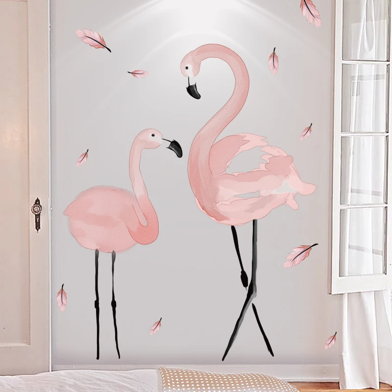 

Pink Flamingo Wall Stickers DIY Birds Animal Mural Decals for House Kids Rooms Baby Bedroom Decoration