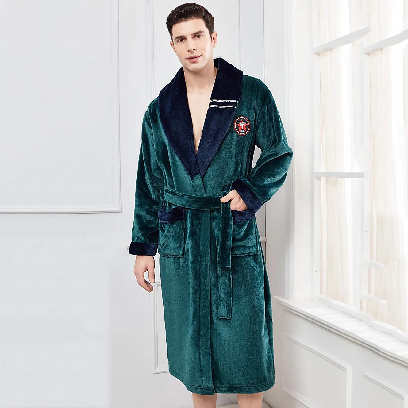 

Фланелевый Халат, размера плюс, 3XL, 4XL, Мужская одежда для сна, мягкое кимоно, длинный халат, зимняя утепленная ночная рубашка, теплая домашняя...
