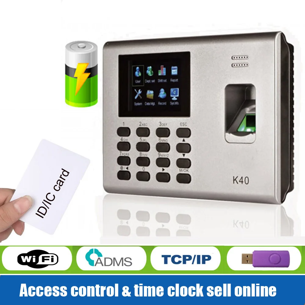 

Считыватель карт ZK 125 кГц и часы времени со сканером отпечатков пальцев с клеммой контроля доступа K40, учета времени, со встроенной батареей ...