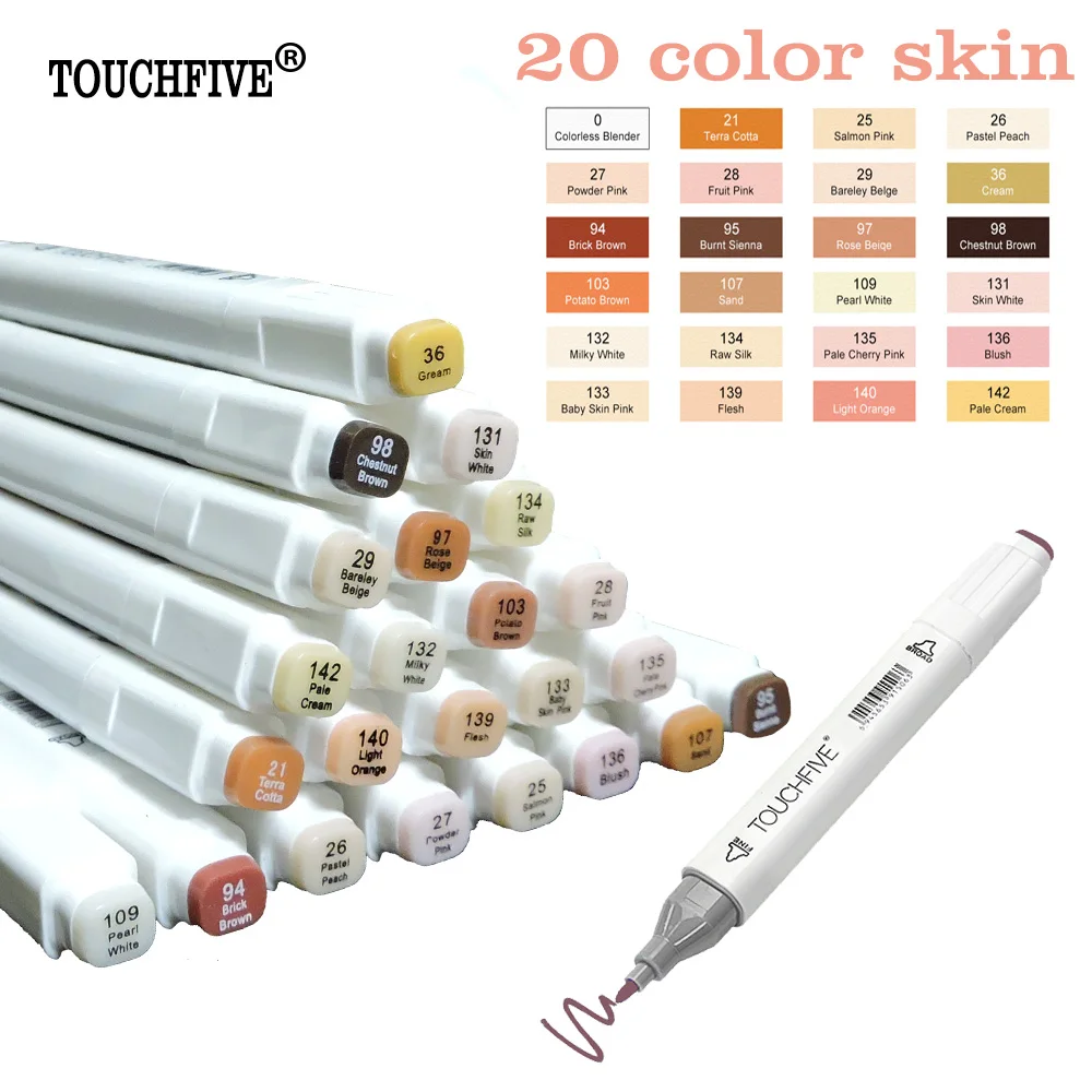 TOUCHFIVE-rotuladores artísticos de doble punta, 24 colores, marcadores para bocetos, tonos de piel, a base de Alcohol, Manga