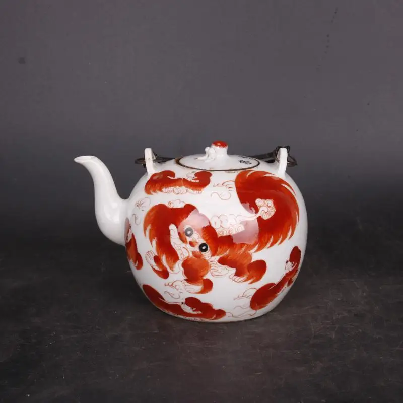 Антикварный керамический чайник Qing Tongzhi красный
