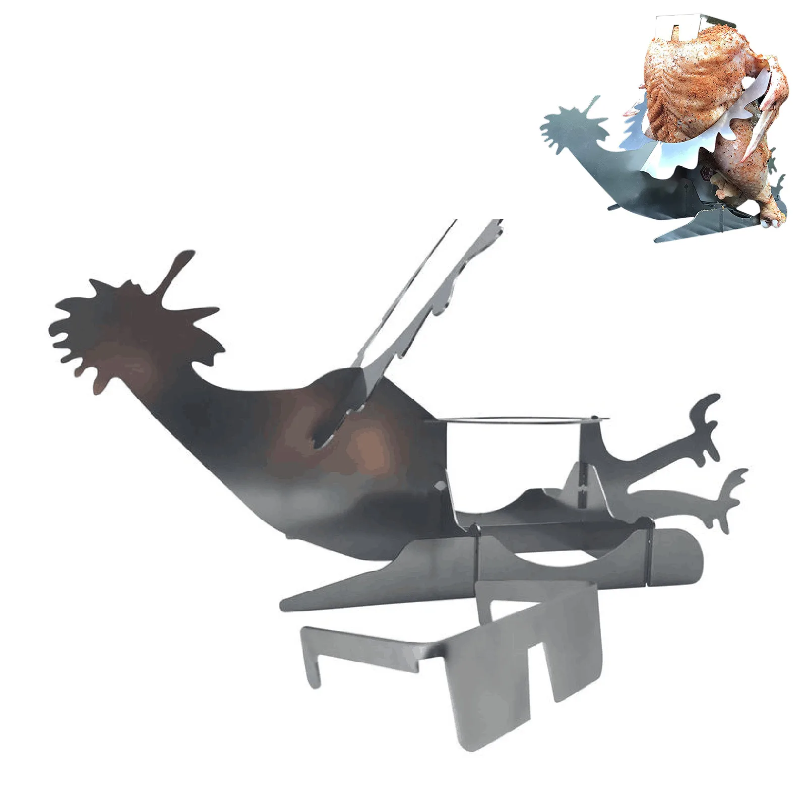 

Stainless Steel Motorbike BBQ Stand Cooking Pans Portable Chicken Roaster Rack Non-Stick With Bowl BBQ Kitchen Accessories Tool