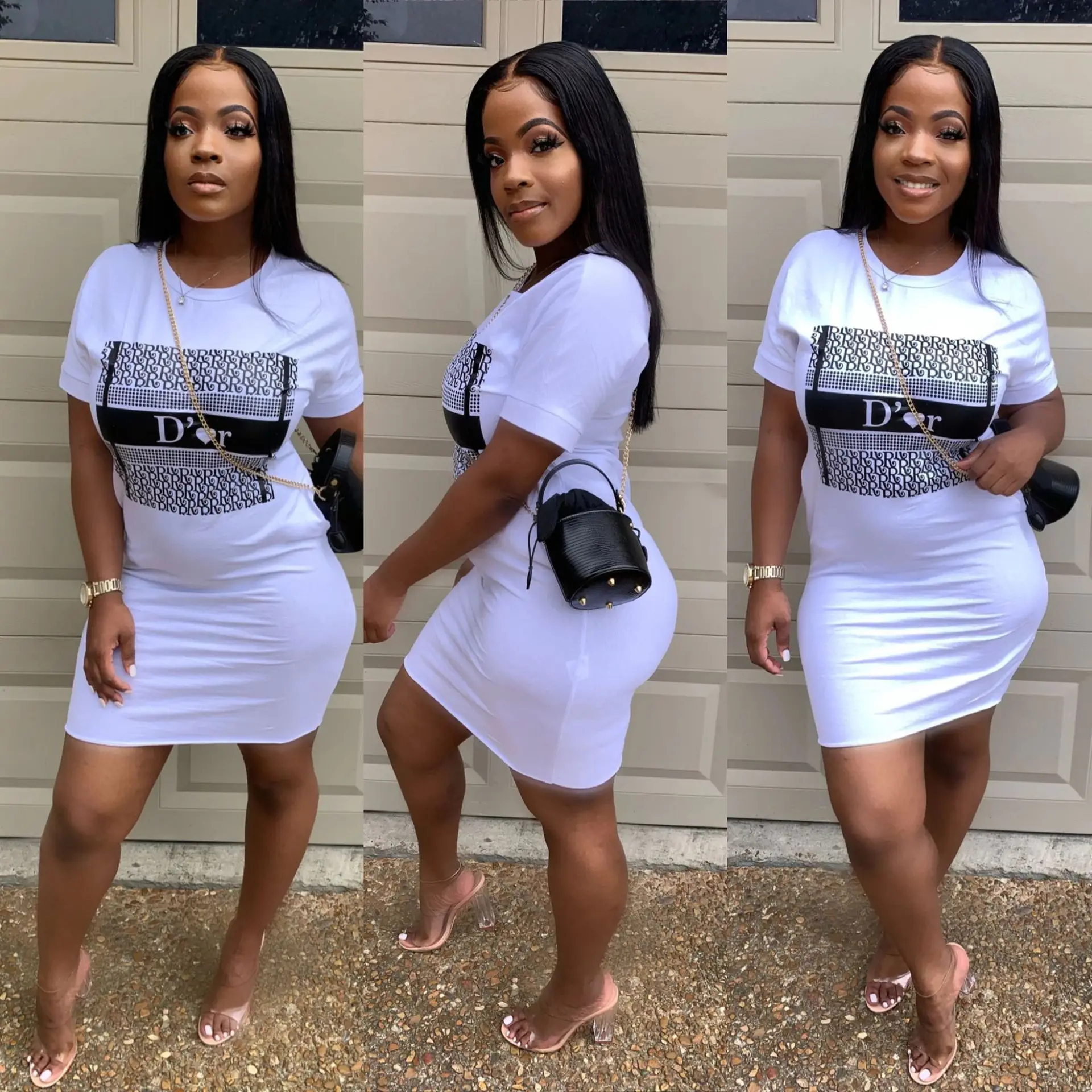 

Summer Fashion Printed Tshirt Dress Female Round Neck Short Sleeve Printed Mini Dress