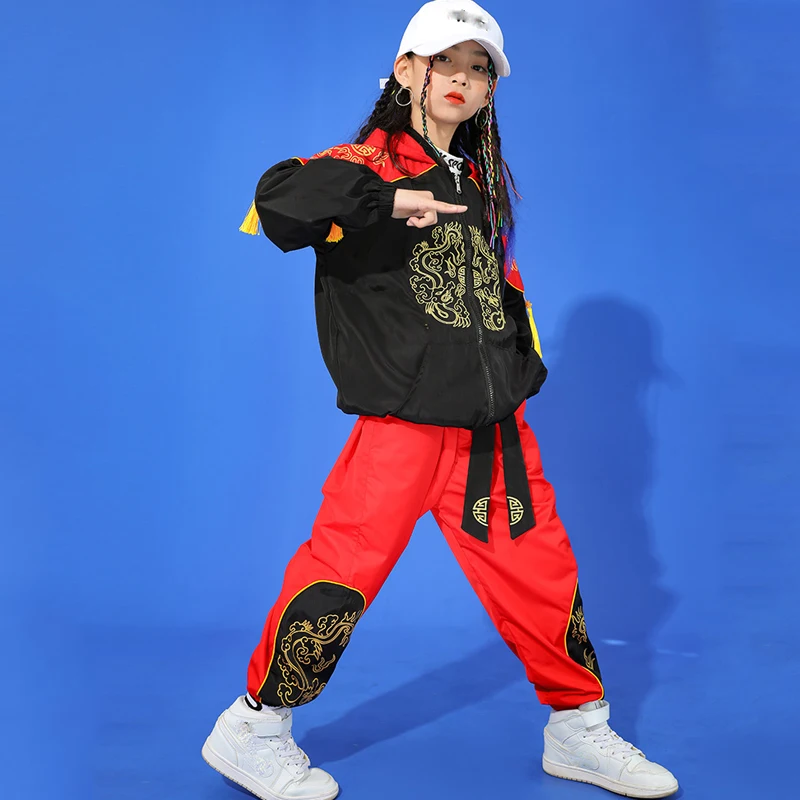 

2021 New Jazz Dance Costumes Chinese Style Ballroom Hip Hop Clothes Long Sleeve Jacket Hiphop Pants Performance Costumes 120-170