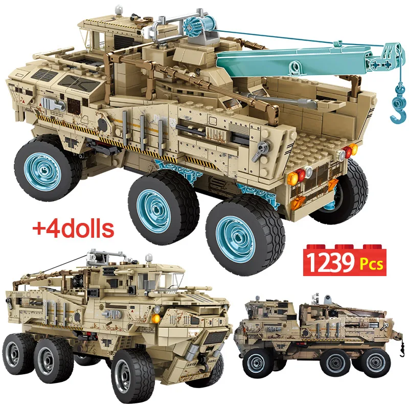 

City Military Technical Armed Transporter Vehicle Car Building Blocks War Mechanical Crane Truck Figures Bricks Toys For Kids