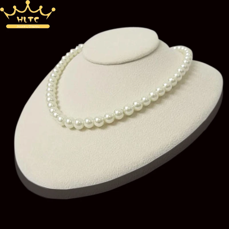 

Jewelry Display Stand Necklace Holder Beige Mannequin Suede Velvet Wood Base for Necklace Pendant Horizontal Type Holder