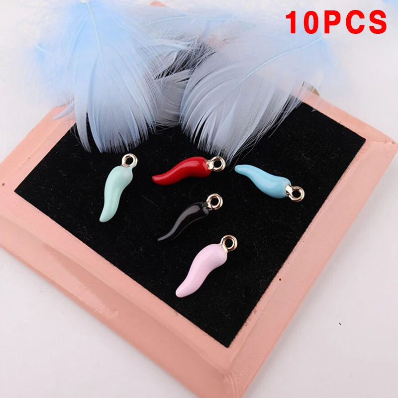 10pcs/lot Fashion New Red/Blue/Pink/Black Chili Horn Charm Talisman DIY Jewelry Making Craft Lucky Pendant