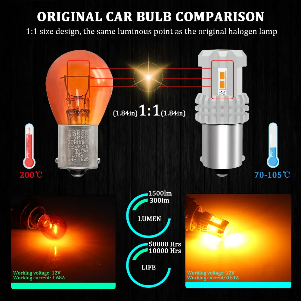 

KAMMURI Canbus PY21W car led light 1156 BAU15S led car auto Turn Signal Lamp Brake Reverse Tail DRL Light led 12v 24V Amber Red