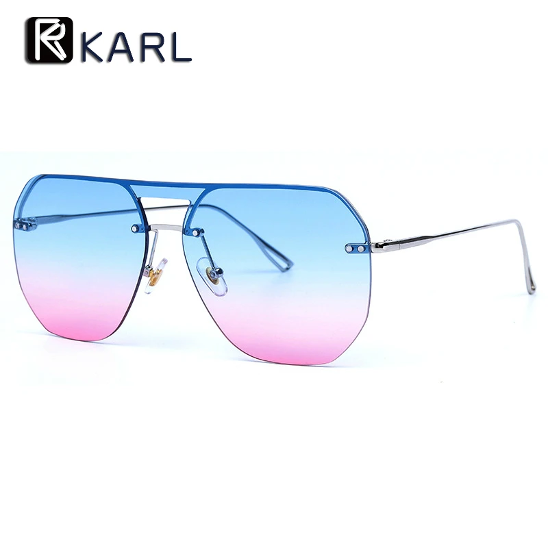 Karl, негабаритных солнцезащитных очков, женские Винтажные Солнцезащитные очки с полуоправой, фирменный дизайн, цветные зеркальные оттенки, женские солнцезащитные очки Gafas De Sol Mujer