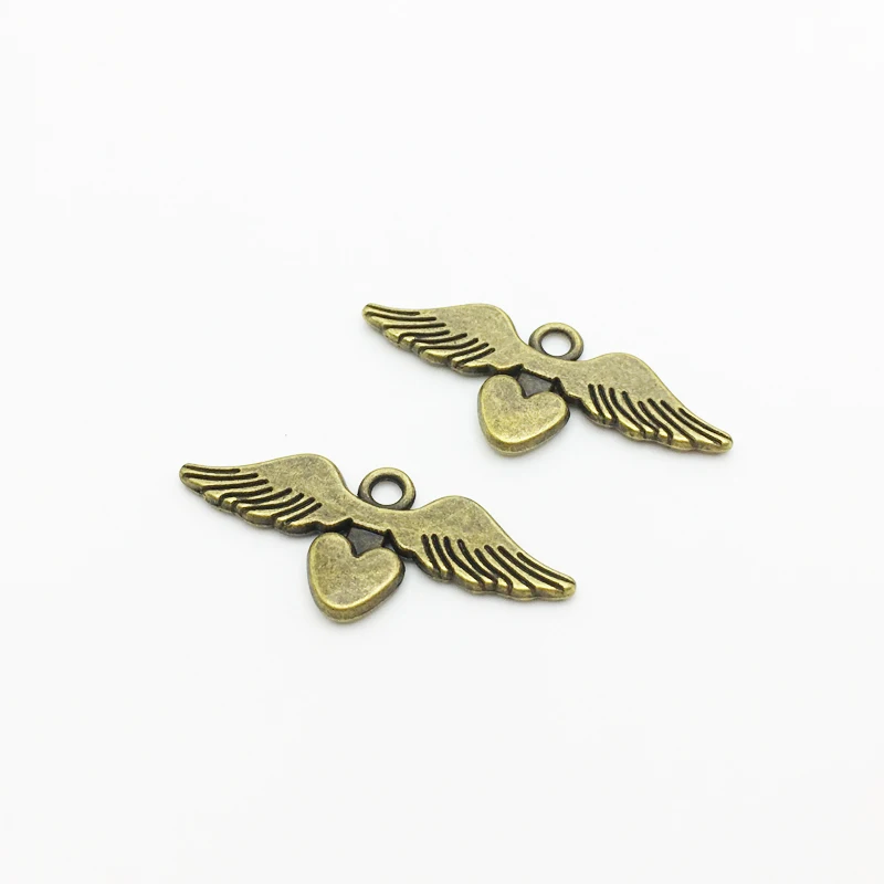 

20pcs/Lot New 14*34mm Lovely Hearts Angel Wings Charms Pendants Bronze Zinc Alloy Trendy Pendants Fit Jewelry Making