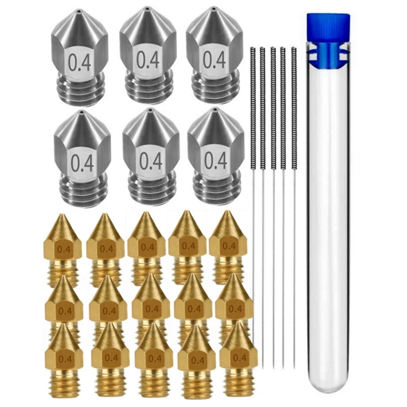 

26PCS MK8 Nozzle 3D Printer Extruder Nozzles Hardened Steel, Brass Nozzle Wear Resistant Nozzle for Ender 3