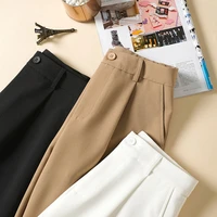 simple office lady suit pants women casual high waist straight harem pants cropped ankle tied trousers female cigarette pants