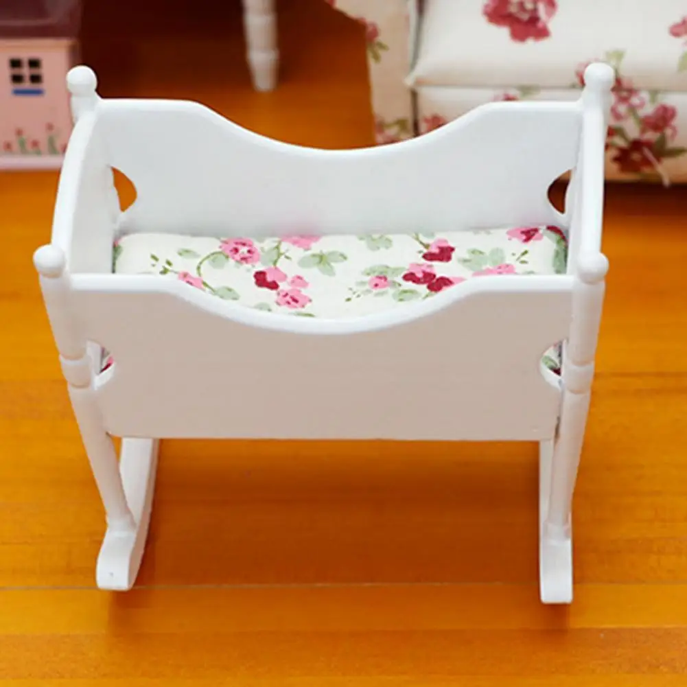 

Premium Furniture Model Cradle Anti-deformed Wood Wooden White Small Mini Wooden Dollhouse Cradle