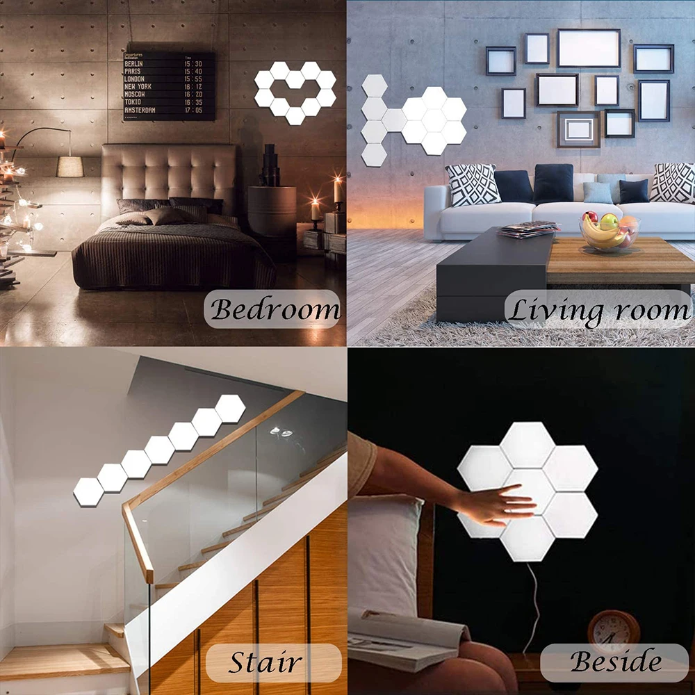 

LED Hexagon Wall Lamp DIY Magnetic Quantum Lamp Modular Touch Sensor Night Light Bedroom Honeycomb Lamp Wall Creative Decoration