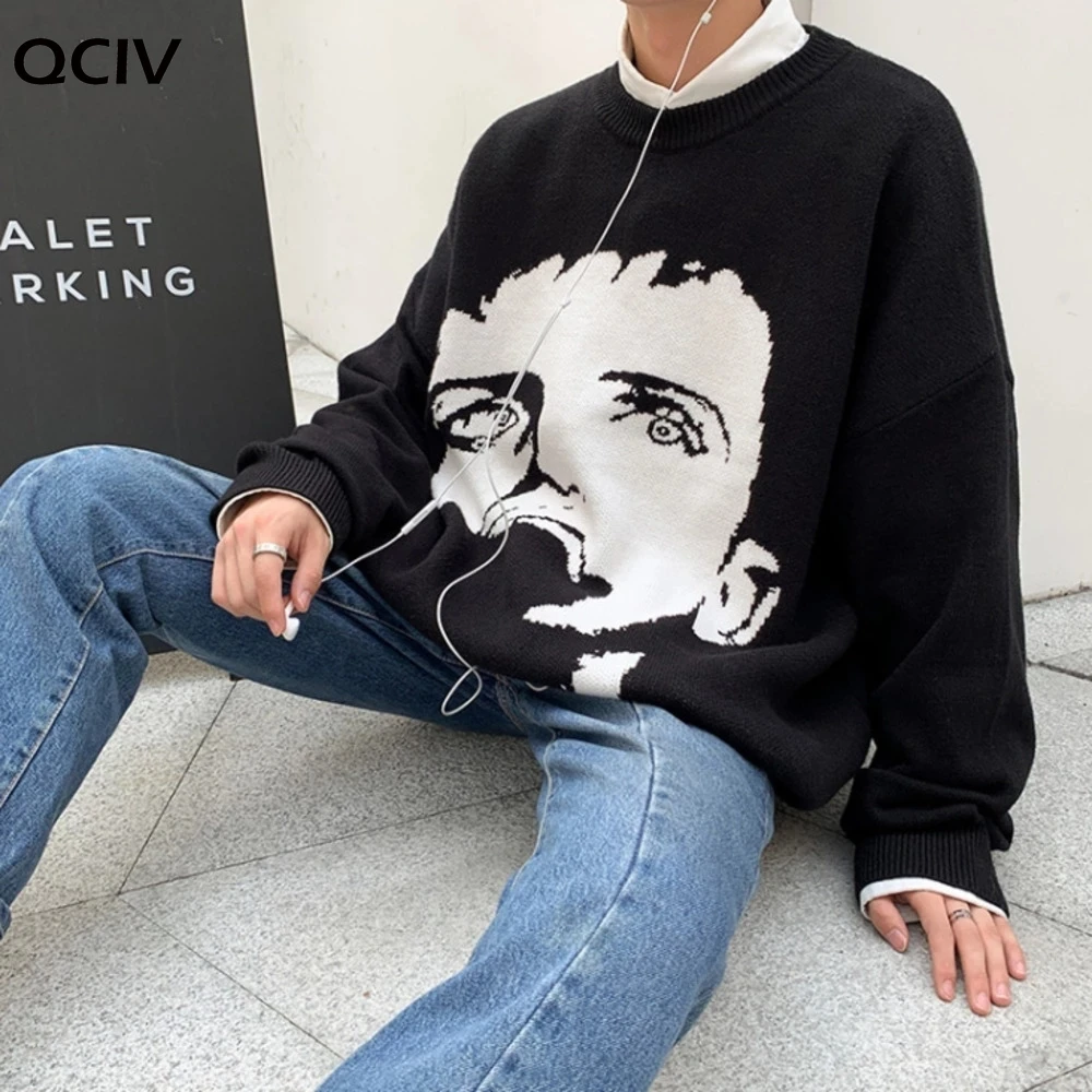 

Men's harajuku streetwear sweater men figure face print crewnecks shirts oversize Korean clothes autumn hip hop men
