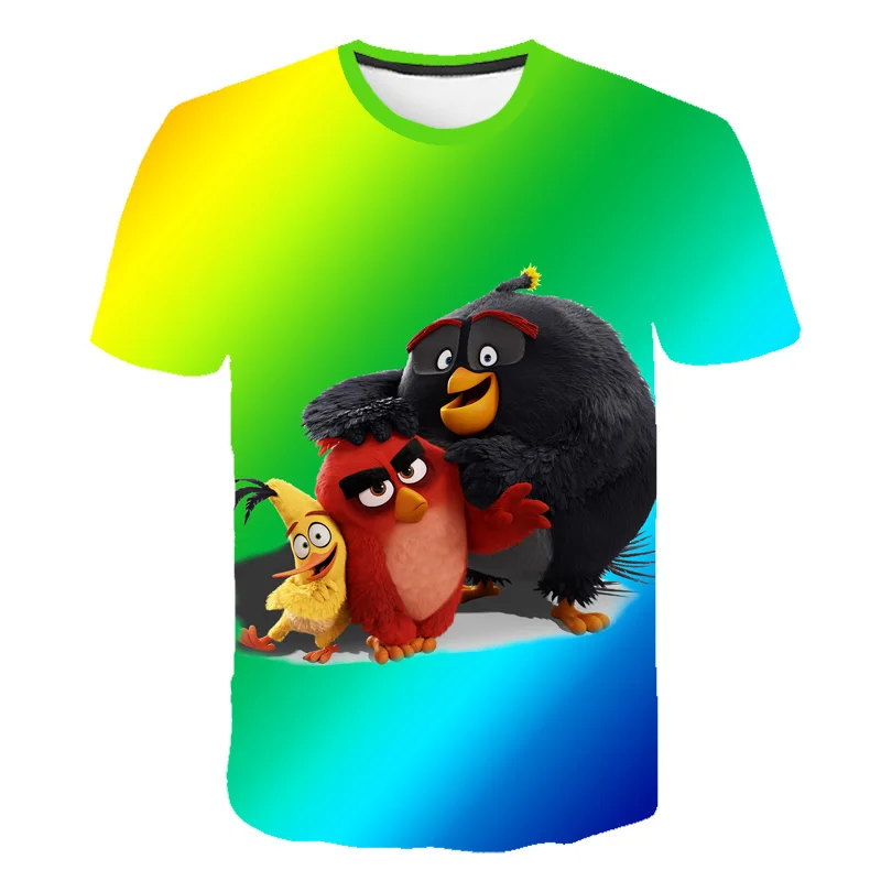 TS3715 Лето Новое поступление фильм 3D с принтом птиц 2 детская футболка короткий рукав злой мальчик и Футболка для девочек 100-160 - Цвет: TS3715
