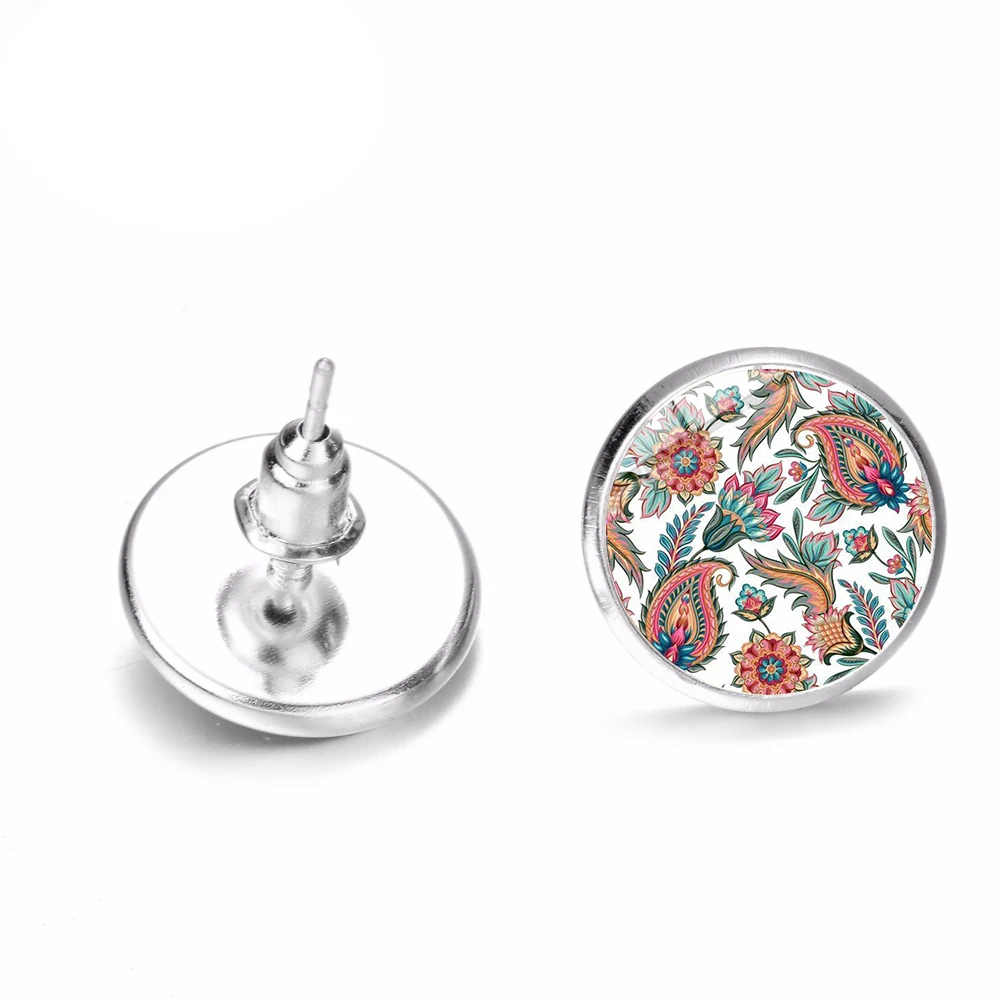 SONGDA Unique Paisley Flowers Earrings Bronze Silver Color Temperamental Printed Glass Art Photo Stud Women Accessories | Украшения и